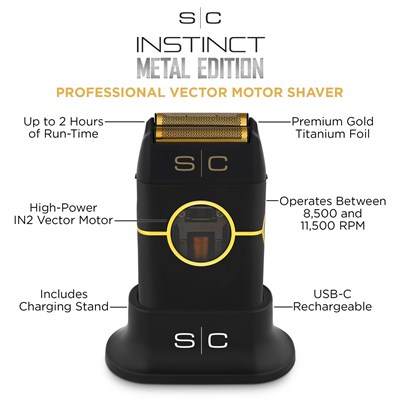 StyleCraft Instinct Metal Cordless Double Foil Shaver with IN2 Vector Motor - Black
